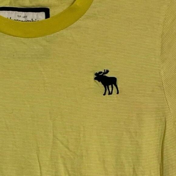 Abercrombie Fitch Large Mens Muscle T Shirt Moose Logo Vtg Yellow Striped 90s - Picture 6 of 6